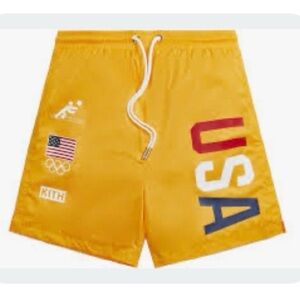 Kith mens Team USA Ring Swim Shorts in the Midsummer‎ orange color. Size small